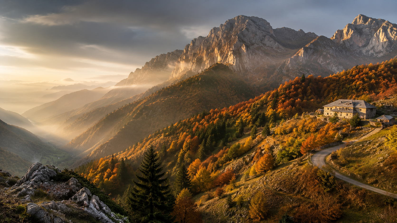 Kosova alpine valley glowing with autumn color