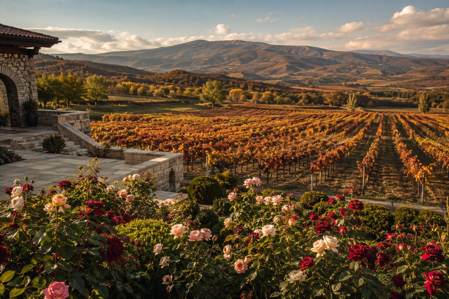 Autumn vineyard and rose garden in Kosova